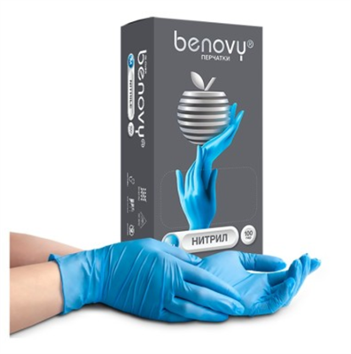 Перчатки нитриловые Benovy M голубые 100 пар 4650266786062