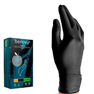 Перчатки нитриловые Benovy XL черные (50 пар) 4630300501929