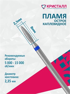 866 104 261 080 021 Эко Кристалл, Алмазная фреза пламя синяя 2000000065540