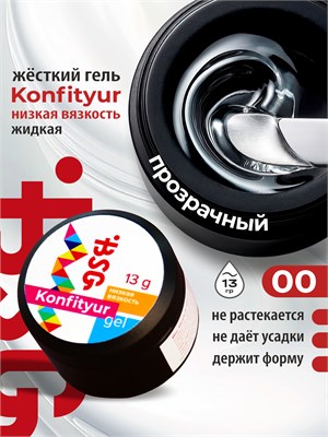 Жёсткий гель для наращивания Confiture №00 НИЗКАЯ ВЯЗКОСТЬ - Прозрачный (13 г)(ЧЗ) 4660633401504