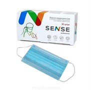 Маска медицинская трехслойная голубая Sense в коробке 50 шт 4612734310056